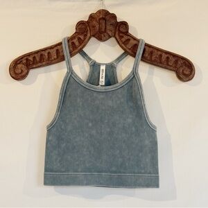 Zenana Outfitters Light Blue Ribbed Crop Top